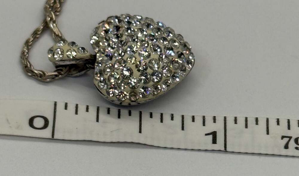 Karizia Italy 925 Silver Rope Chain & Pave Heart Pendant Set 7.4g 16” Necklace - Picture 11 of 16